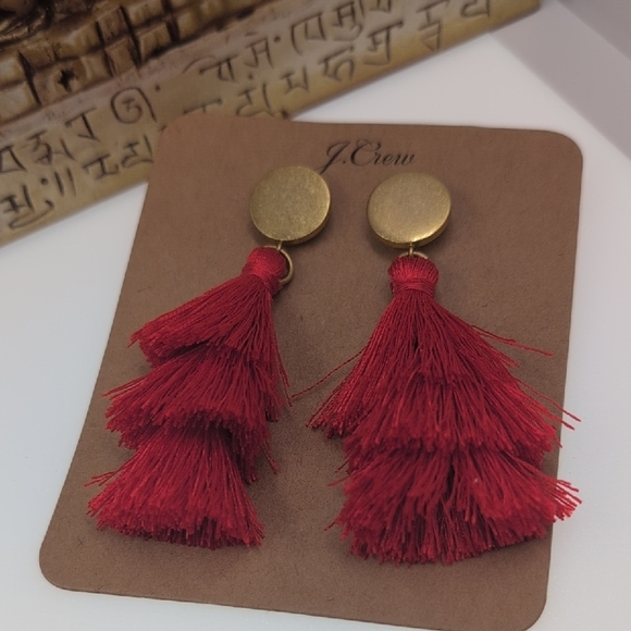J. Crew Red Statement Earrings with Tassel Design - Picture 3 of 5